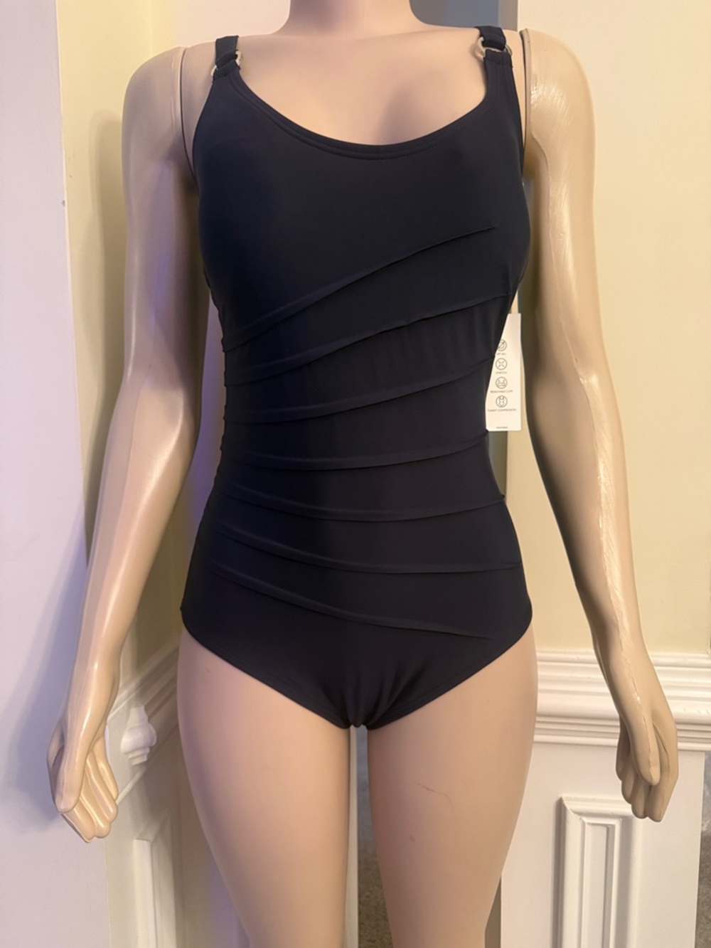 Classic Navy Blue One-Piece Swim Suit with Sculpting Seams